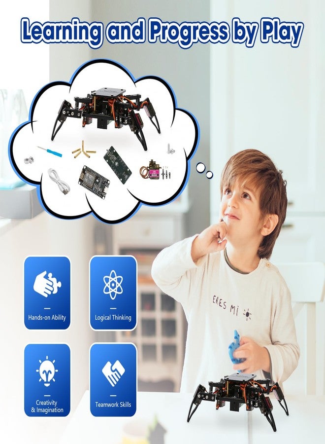 ايسبوت مجموعة روبوت العنكبوت البيونيكي القابل للبرمجة من STEM Toys، مجموعة علمية للأطفال من عمر 8 إلى 12 عامًا، لعبة بناء روبوتات يمكنك صنعها بنفسك للمراهقين، يمشي ويزحف، تحكم عن بعد عبر تطبيق، هدية للأولاد والبنات والكبار في أعياد الميلاد - Image 2